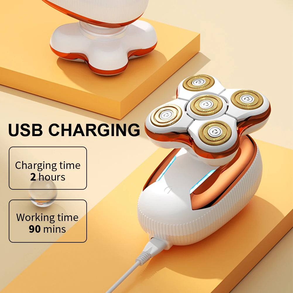 Gold Electric Hair Removal Device with Five-Blade Head, USB Rechargeable