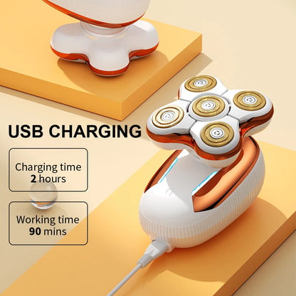 Gold Electric Hair Removal Device with Five-Blade Head, USB Rechargeable
