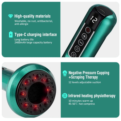 6/12 Gears Electric Cupping Massager with Infrared Heat & Suction