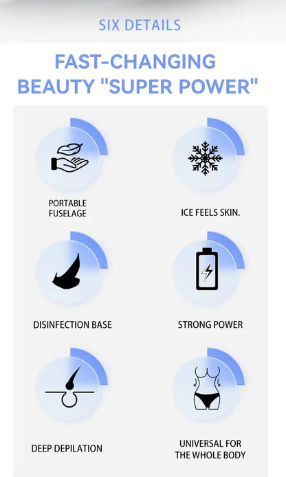 IPL Laser Hair Removal Device with Ice Cooling for Painless Epilation